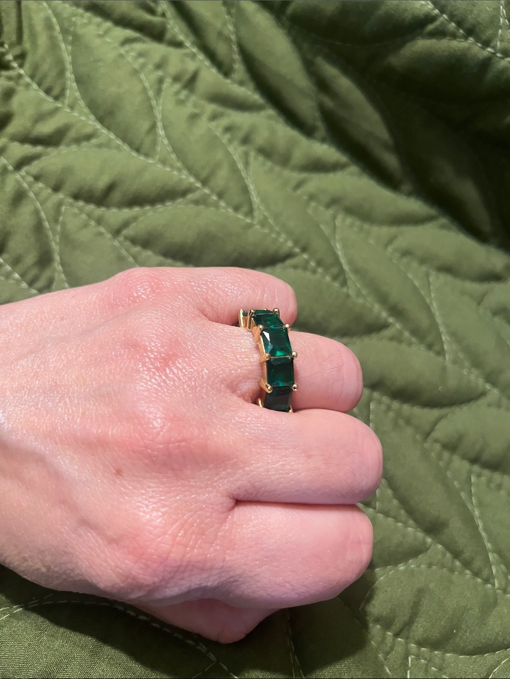 Kurt Geiger Gold Ring Charm - green stones